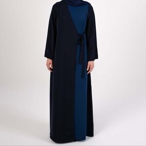 Omaya Two Tone Wrap Front Maxi Dress - Dark Blue